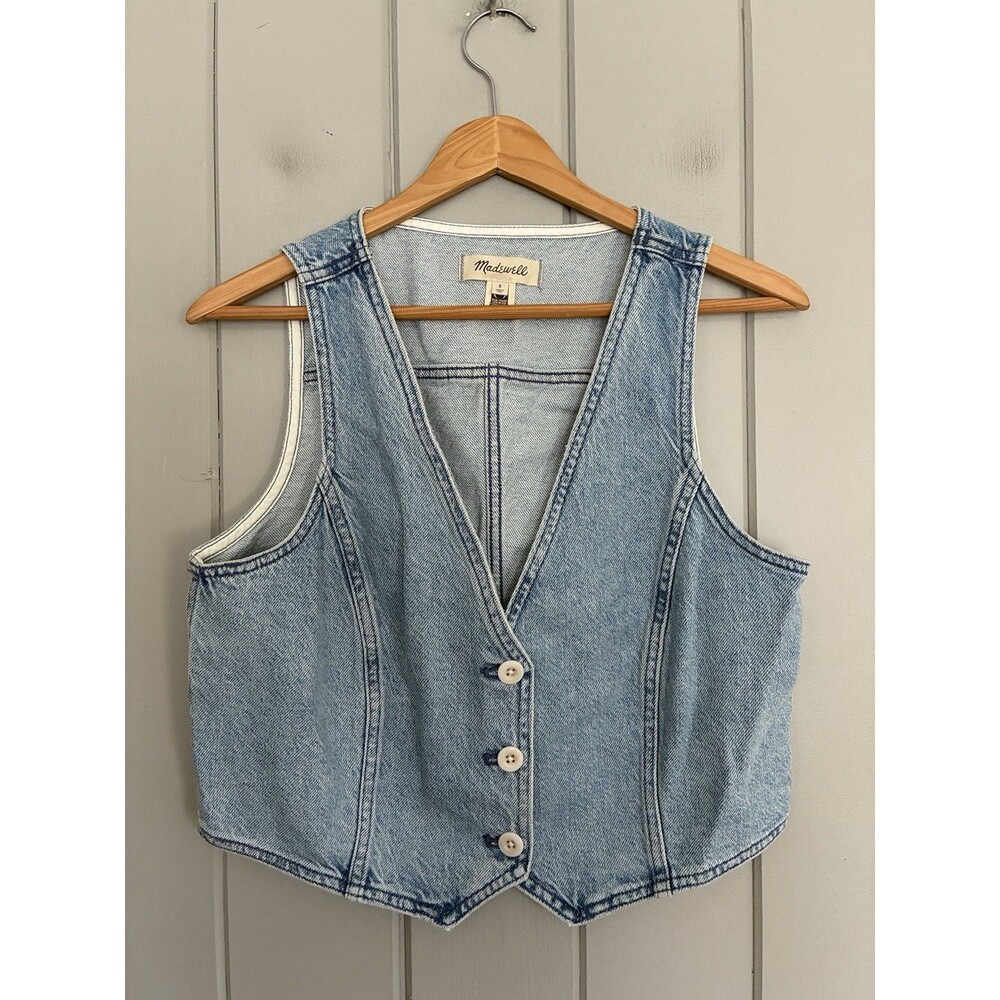 Madewell Cotton-Hemp Denim Katrina Crop Vest Top 8 NK260 Light Wash
